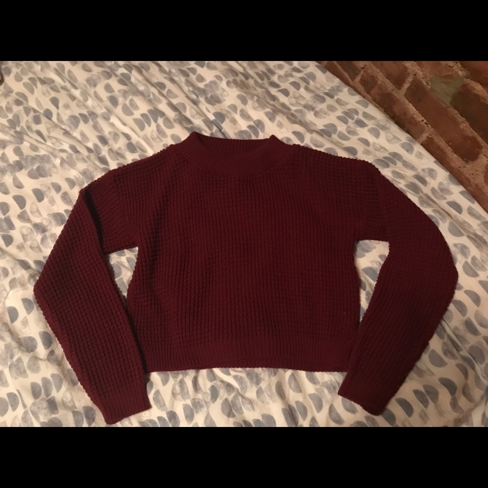 Boohoo cropped deep red mock turtleneck